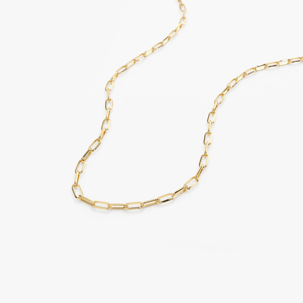 OBFJ2178 - Solid Gold Tiny Paper Clip Link Necklace necklace in selectable metal and diamond options - Roselle Jewelry view 7