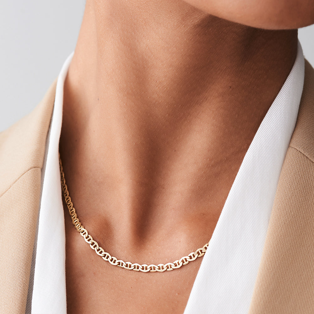 OBFJ2150 - 3.5 MM Mariner Chain Link Necklace necklace in selectable metal and diamond options - Roselle Jewelry view 3