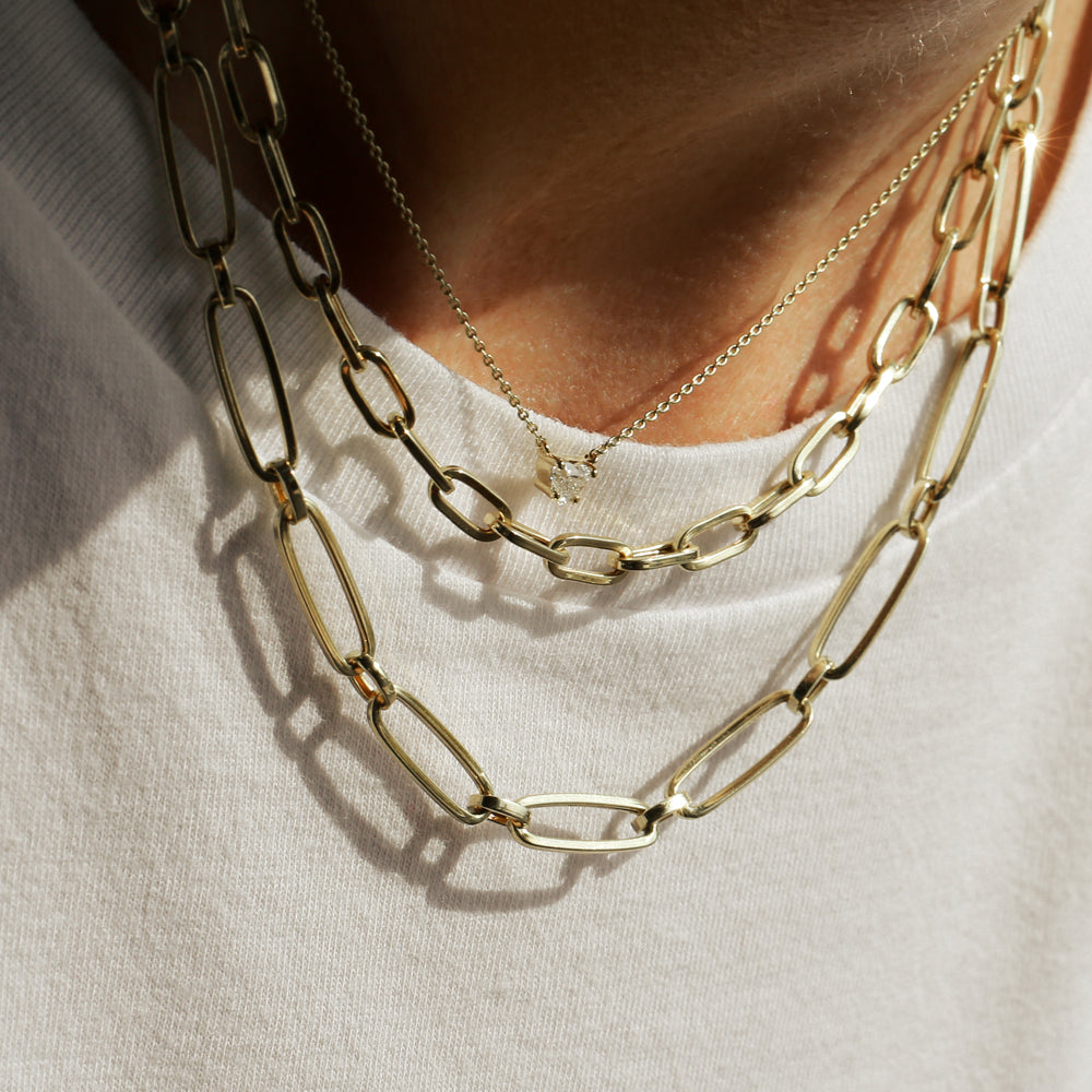 OBFJ2163 - Oval Link Chain Necklace necklace in selectable metal and diamond options - Roselle Jewelry view 3
