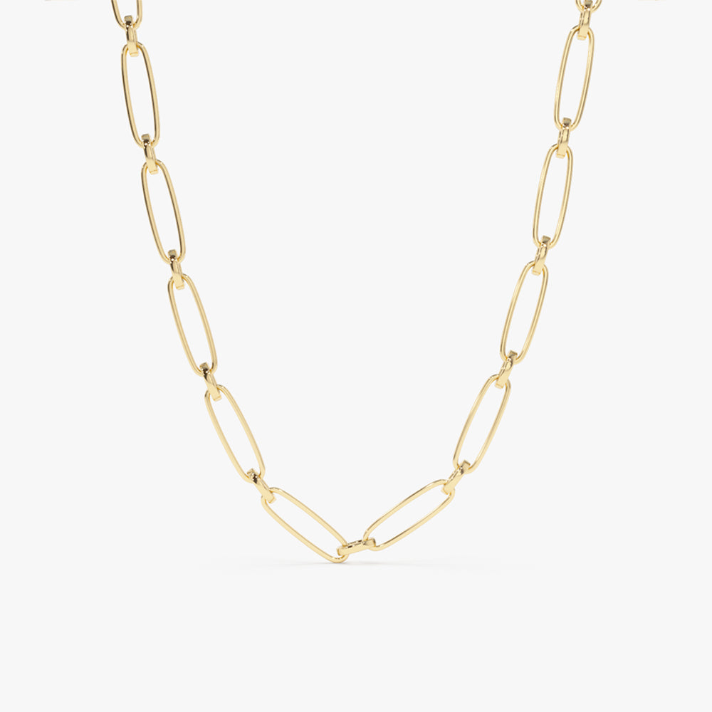 OBFJ2163 - Oval Link Chain Necklace necklace in selectable metal and diamond options - Roselle Jewelry view 1
