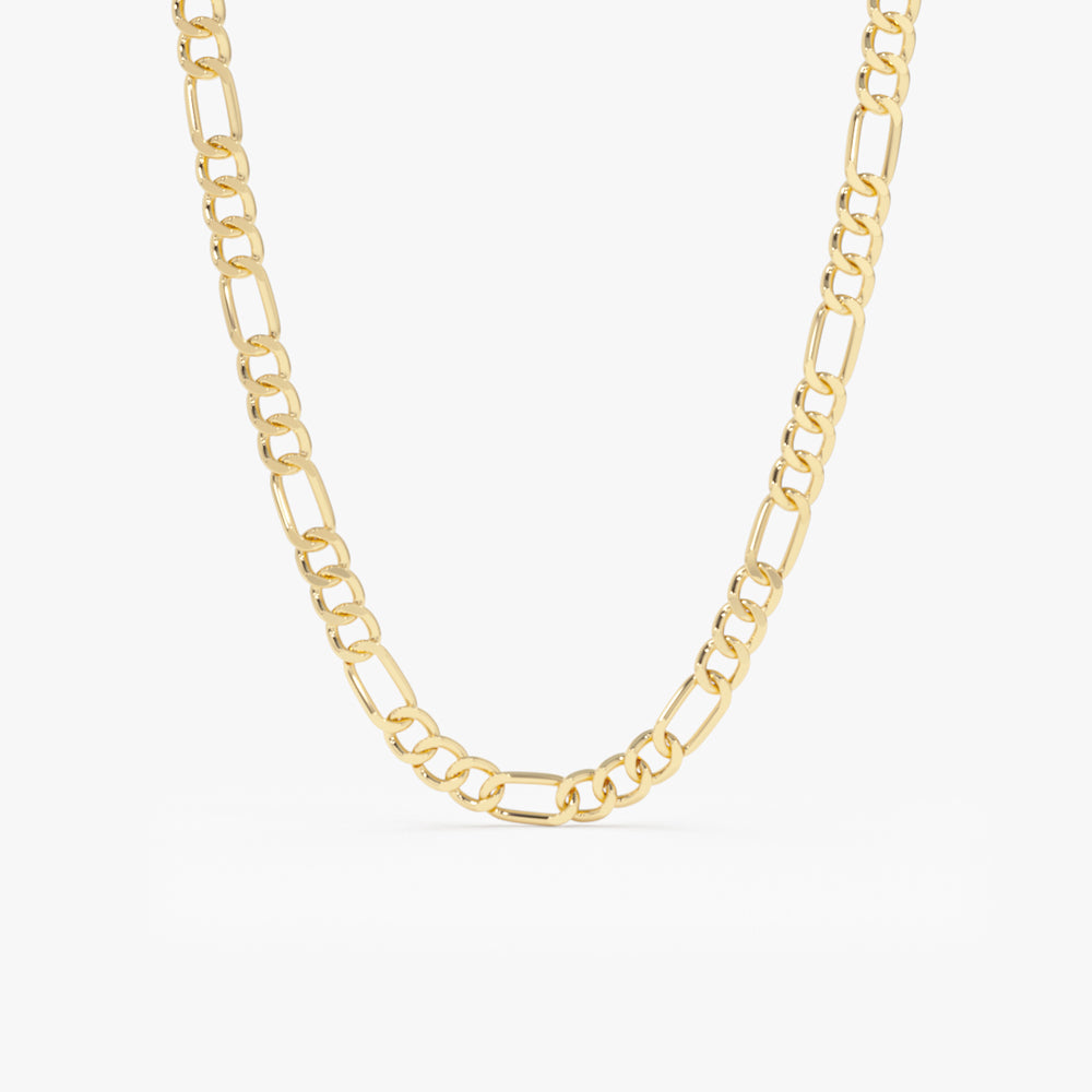OBFJ2085 - 3MM Figaro Chain Necklace necklace in selectable metal and diamond options - Roselle Jewelry view 1