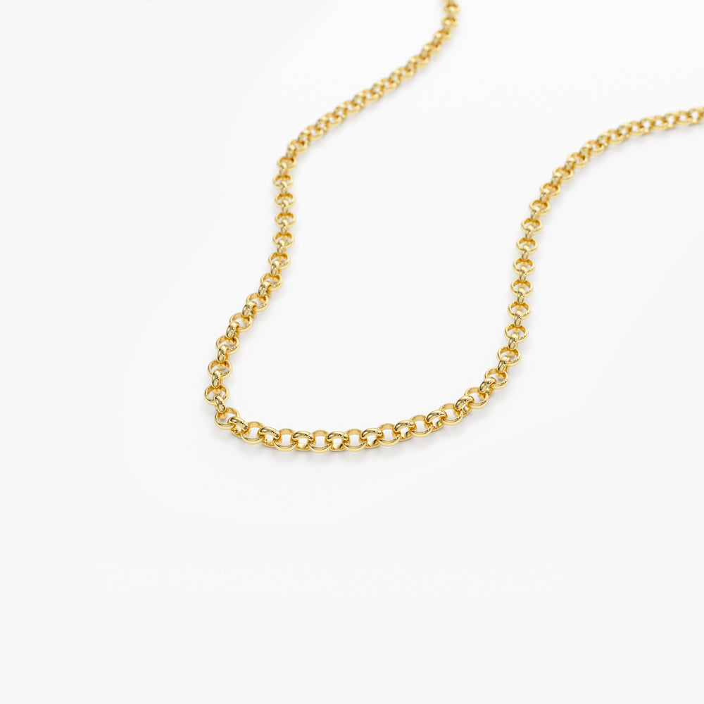 OBFJ2269 - 3MM Rolo Chain necklace in selectable metal and diamond options - Roselle Jewelry view 6