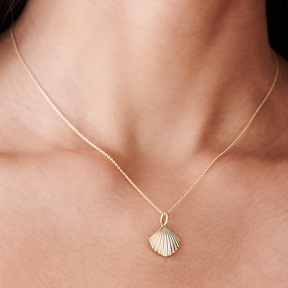 OBFJ2245 - Shell Charm Necklace necklace in selectable metal and diamond options - Roselle Jewelry view 4