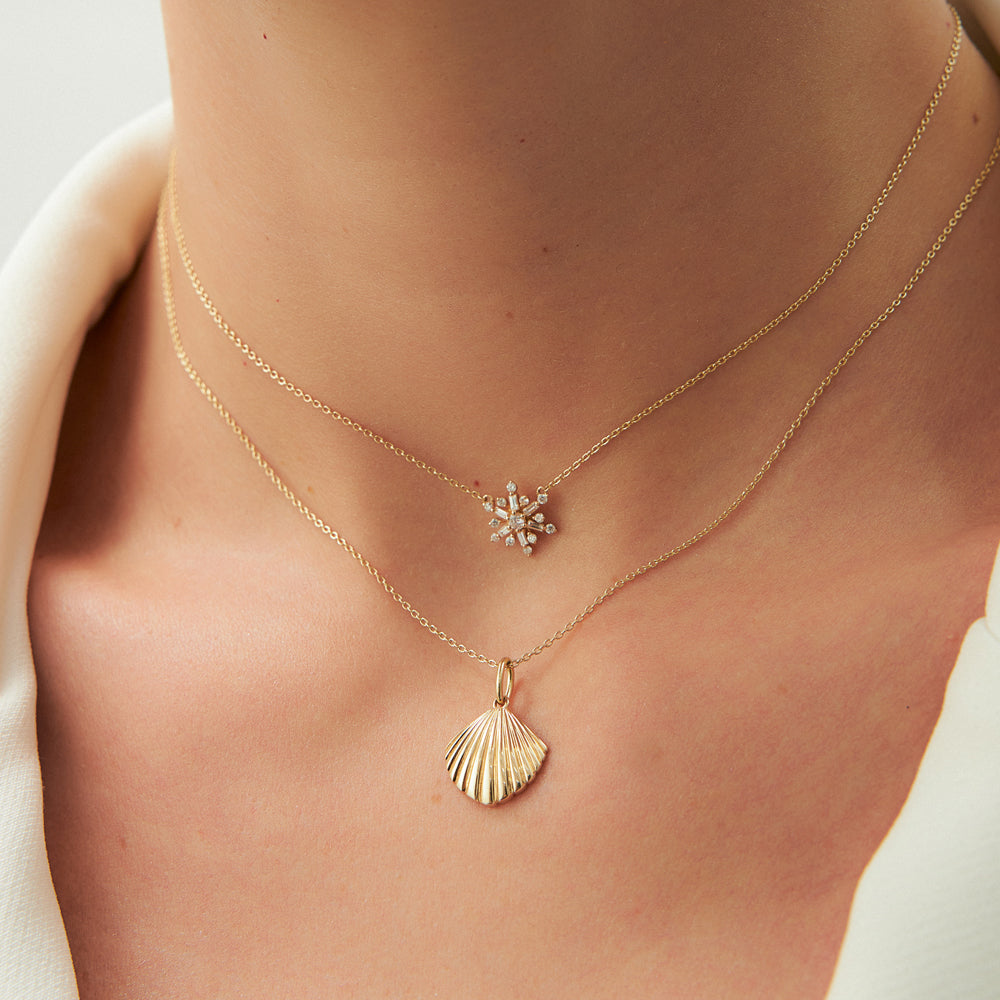 OBFJ2245 - Shell Charm Necklace necklace in selectable metal and diamond options - Roselle Jewelry view 5