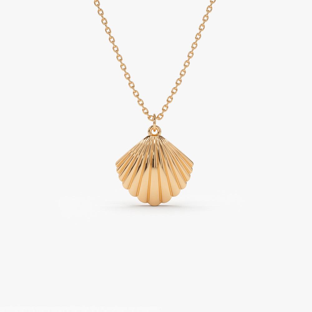 OBFJ2245 - Shell Charm Necklace necklace in selectable metal and diamond options - Roselle Jewelry view 6