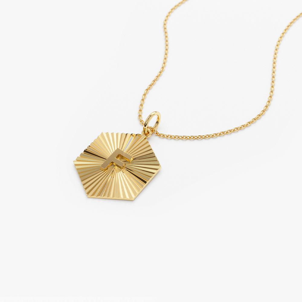 OBFJ1466 - 14k Sparkle Hexagon Disc Initial Necklace 6