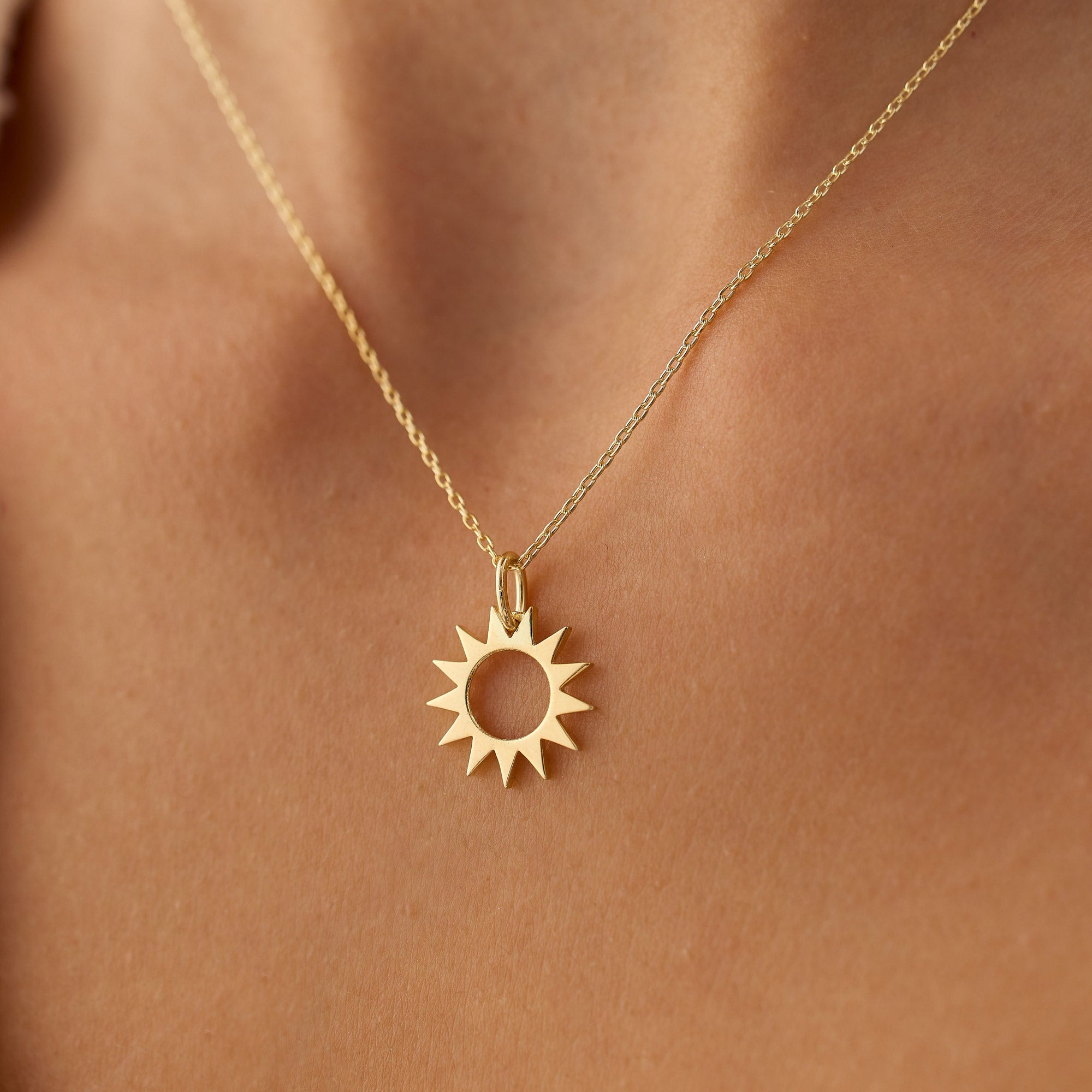 OBFJ1301 - 14k Solid Gold Sun Pendant Necklace 2