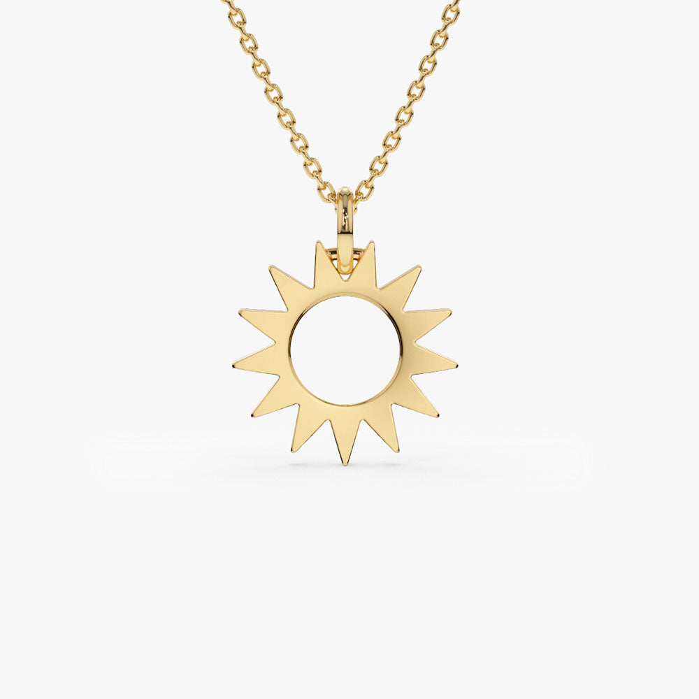 OBFJ1301 - 14k Solid Gold Sun Pendant Necklace 1