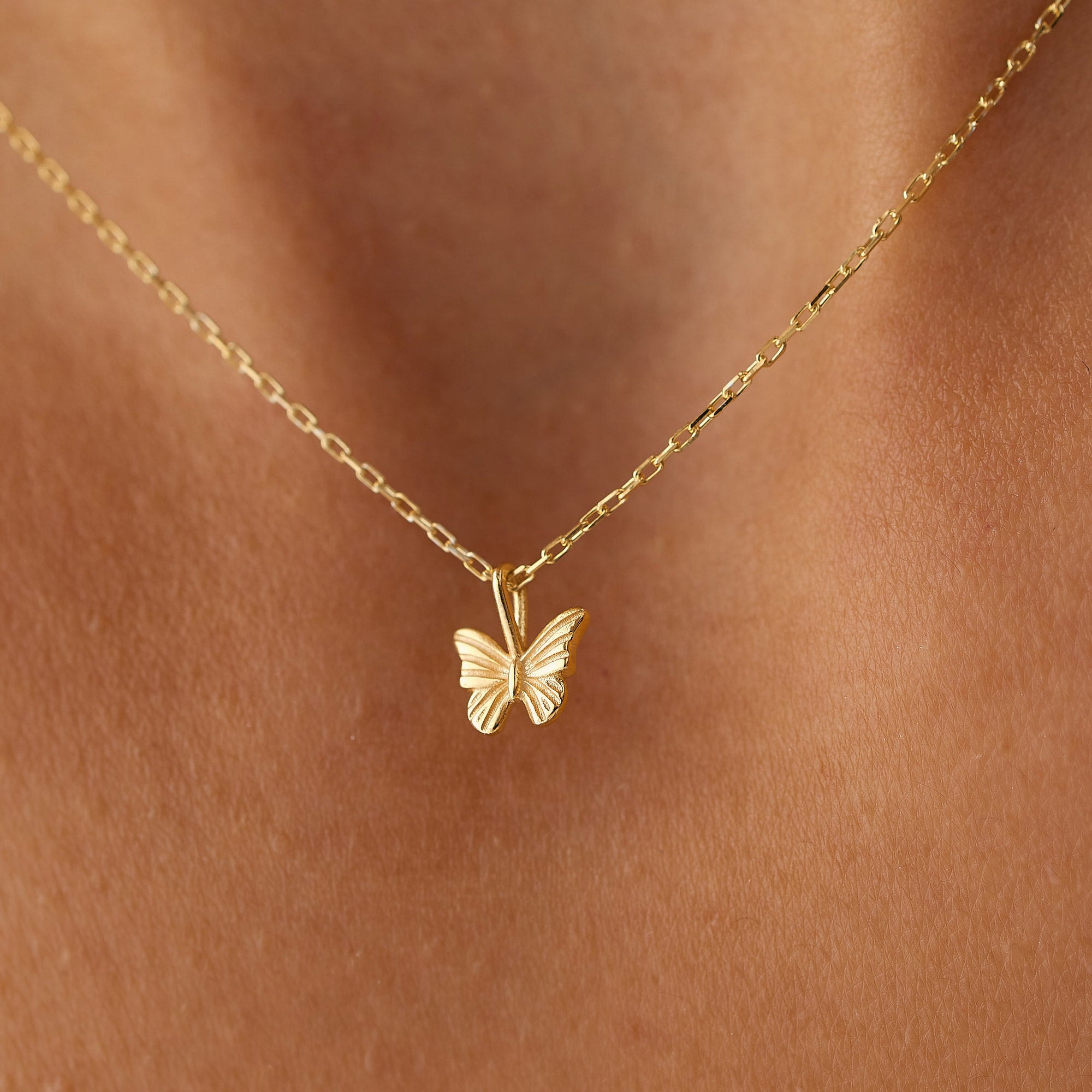 OBFJ1299 - 14k Mini Butterfly Charm Necklace 2