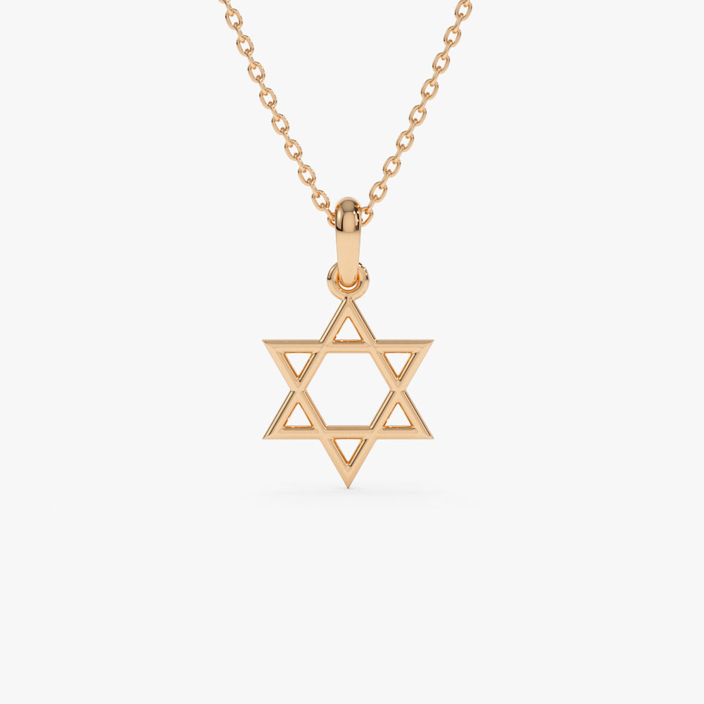 OBFJ1270 - 14K Plain Gold Star Of David Necklace 5
