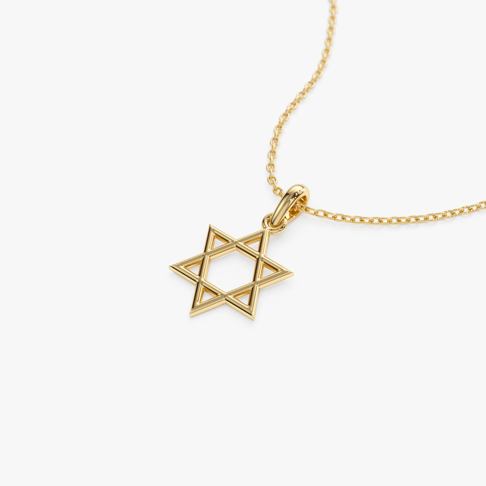OBFJ1270 - 14K Plain Gold Star Of David Necklace 7