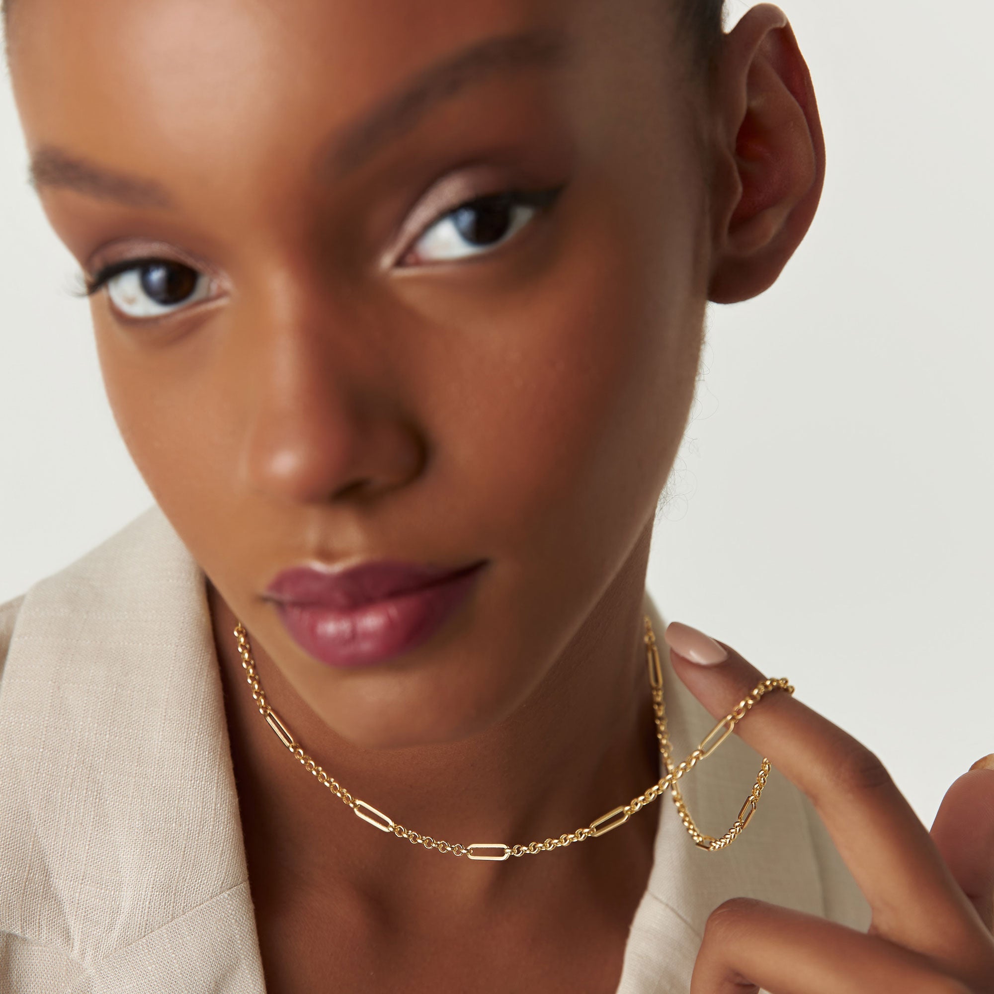 OBFJ1324 - 14K Gold Rolo Paperclip Chain Necklace 2