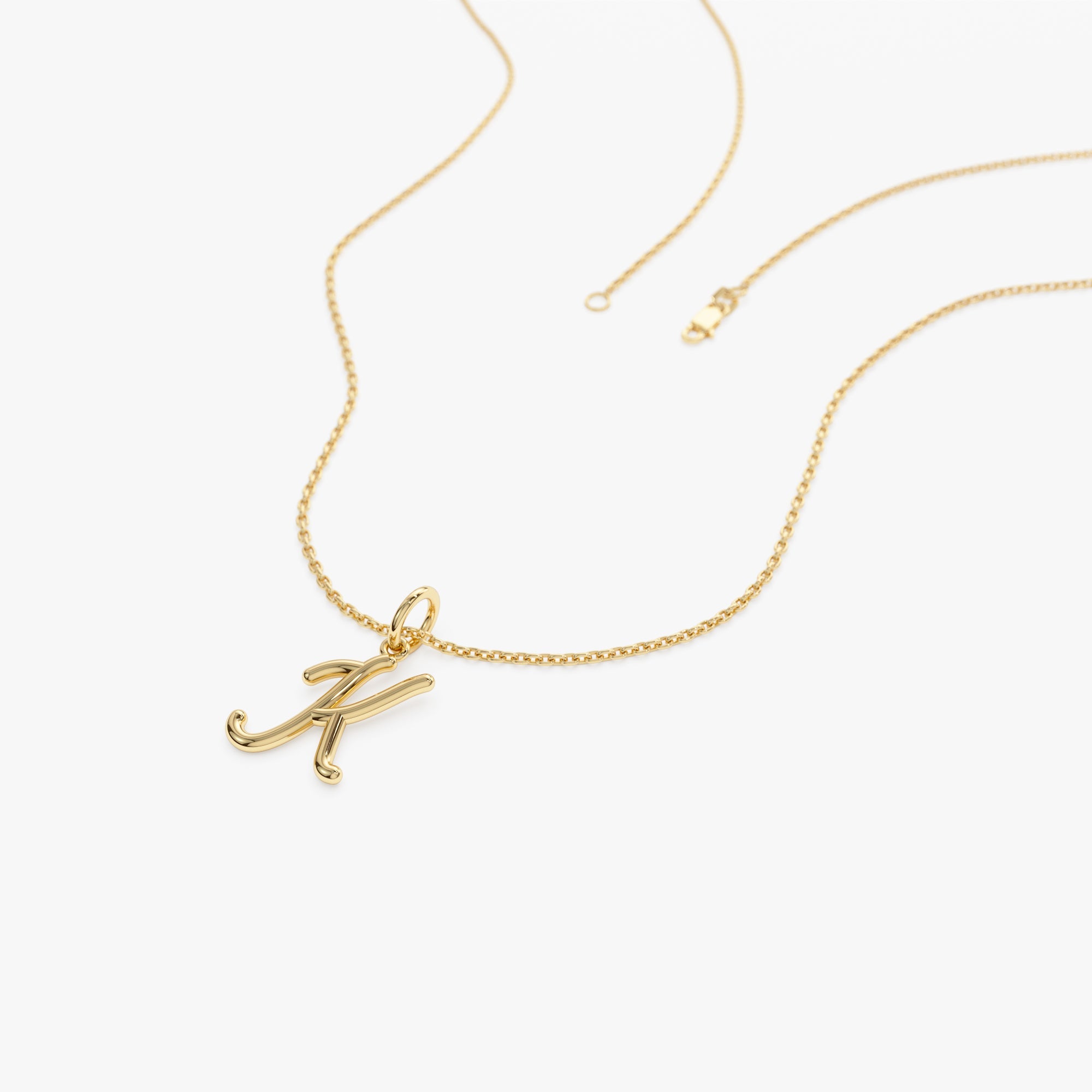 OBFJ1378 - 14k Plain Gold Script Initial Necklace 7