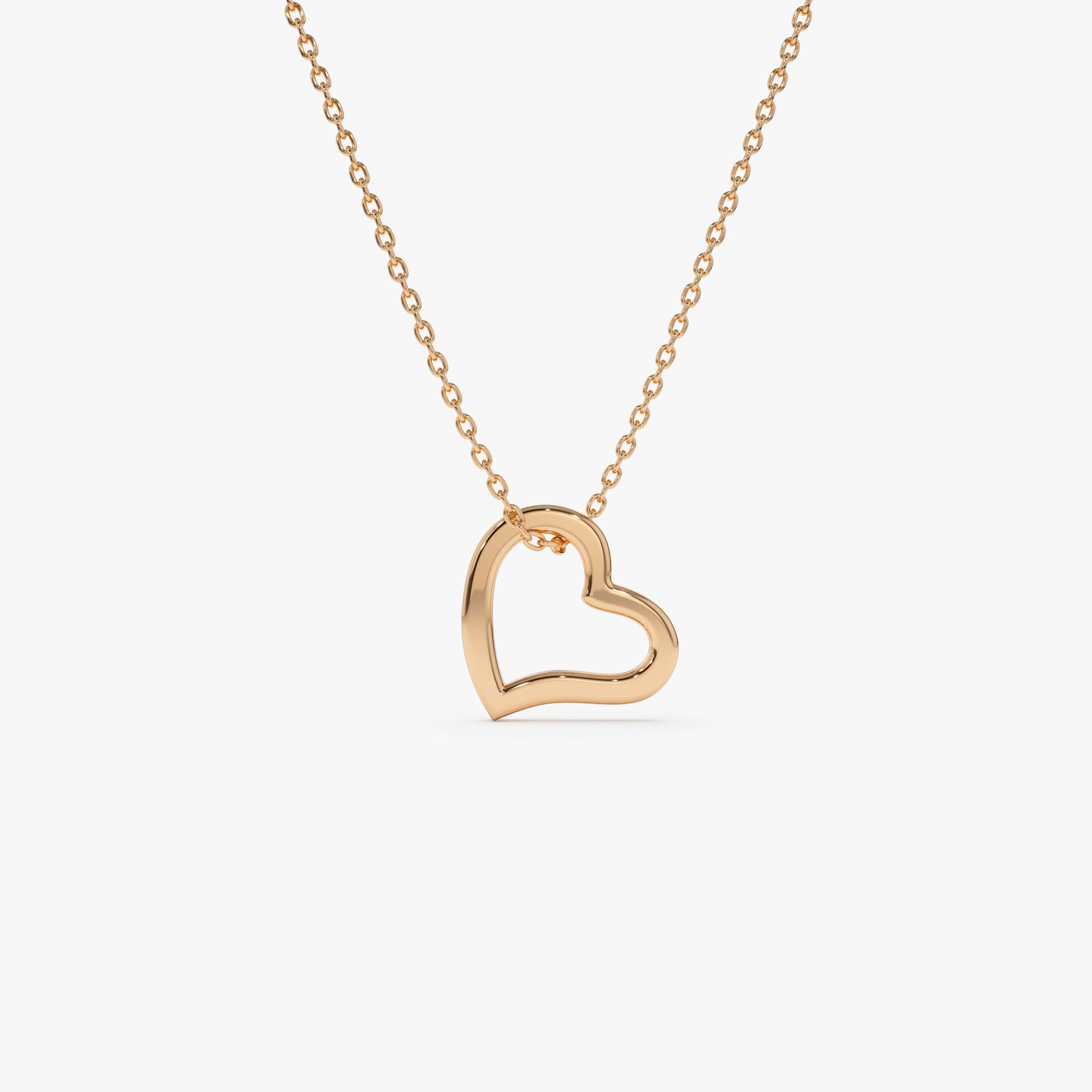 OBFJ1255 - 14k Gold Open Heart Shaped Charm Necklace 4
