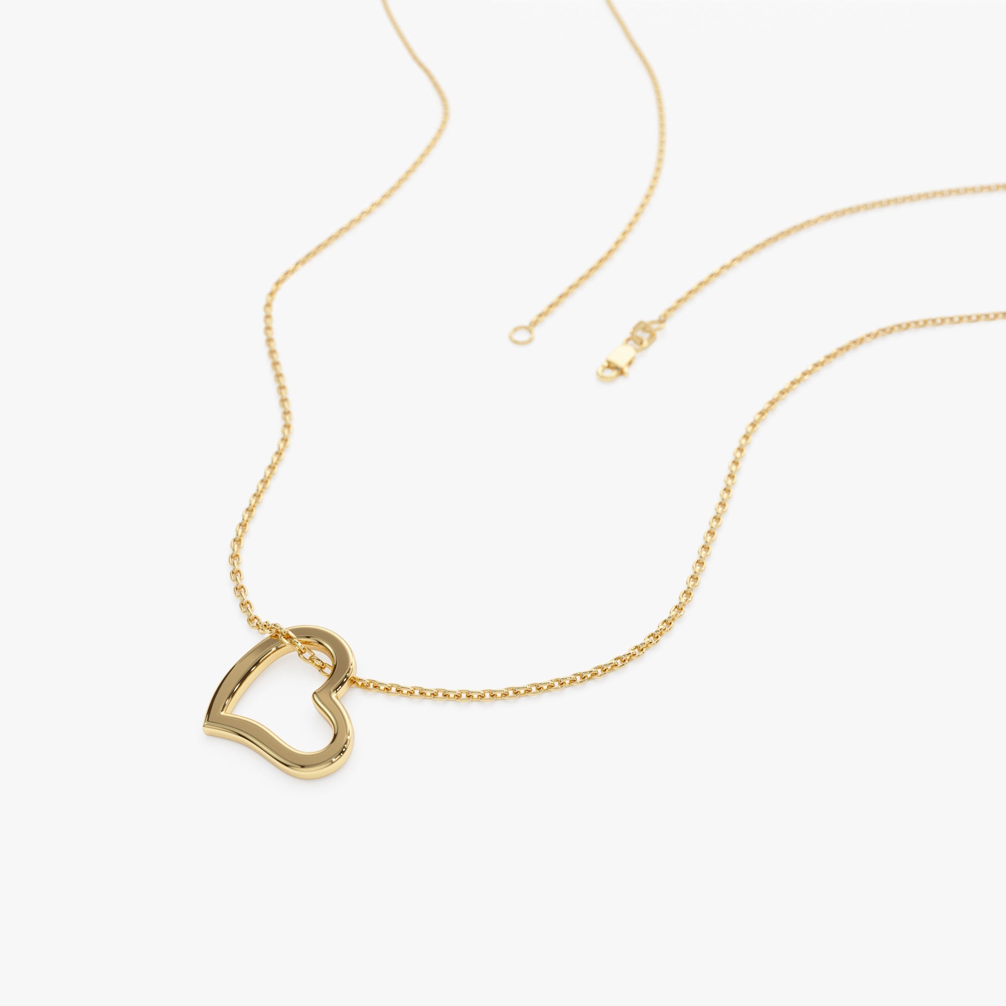 OBFJ1255 - 14k Gold Open Heart Shaped Charm Necklace 6