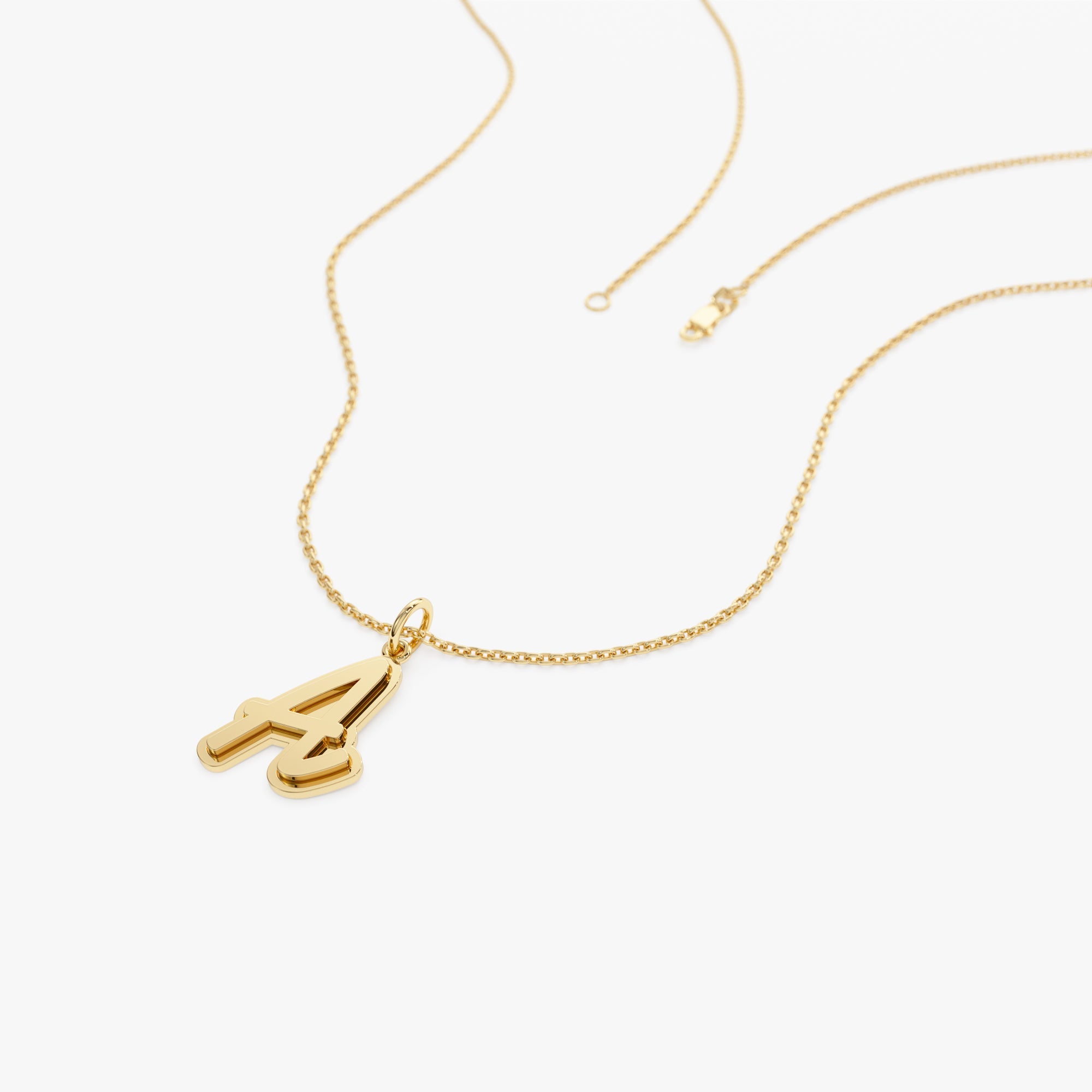 OBFJ1200 - 14K Solid Gold Script Font Initial Layered 3D Necklace 7