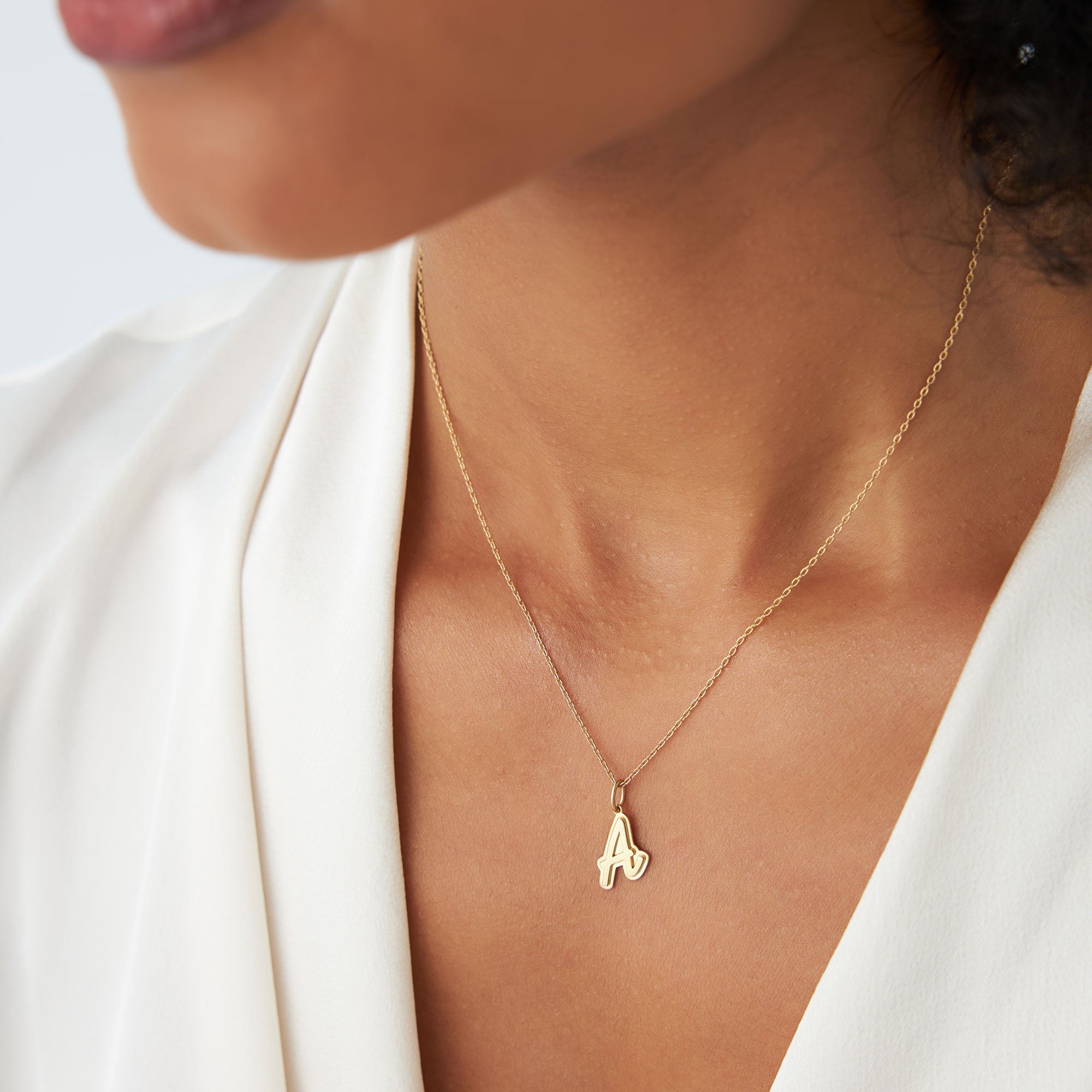 OBFJ1200 - 14K Solid Gold Script Font Initial Layered 3D Necklace 4