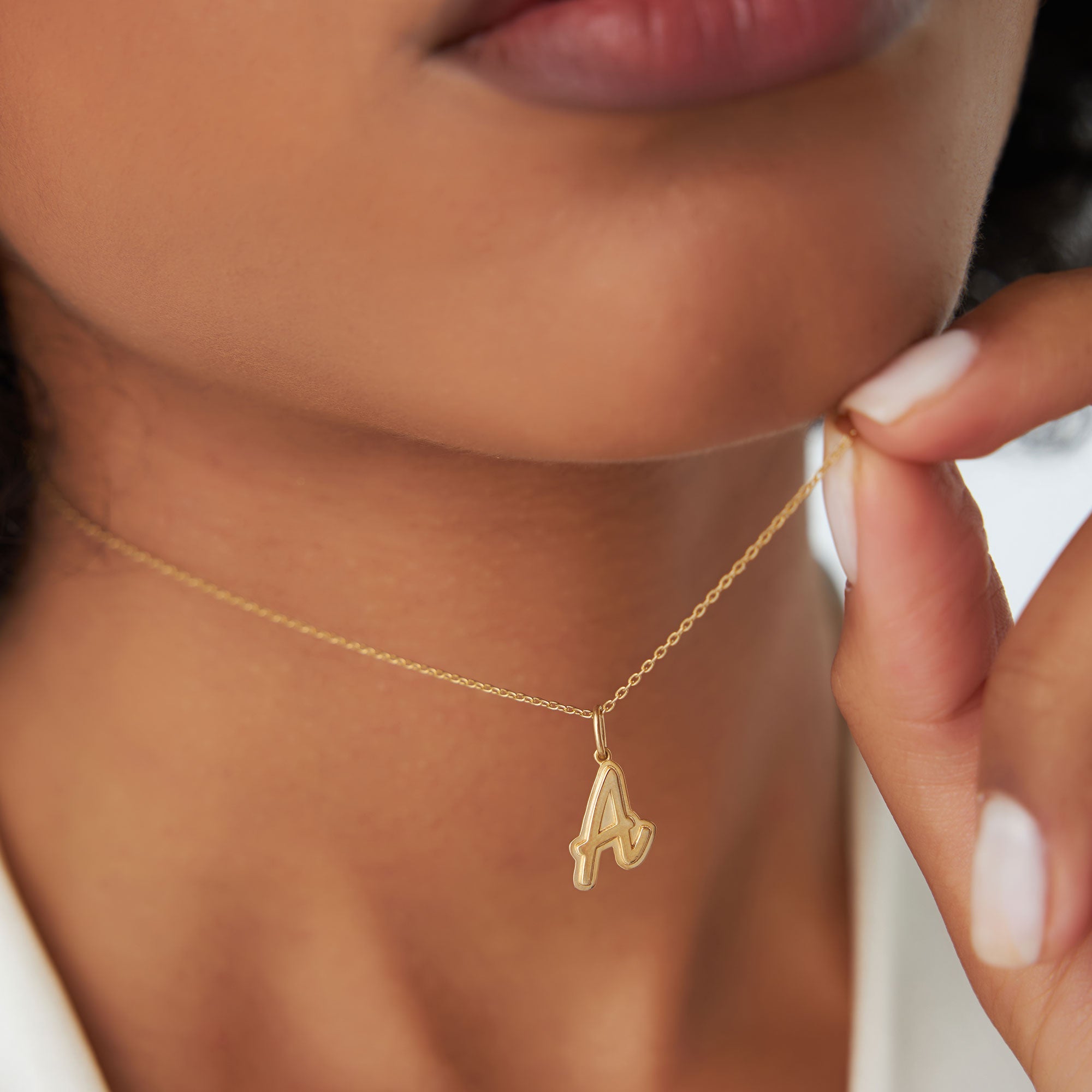 OBFJ1200 - 14K Solid Gold Script Font Initial Layered 3D Necklace 2
