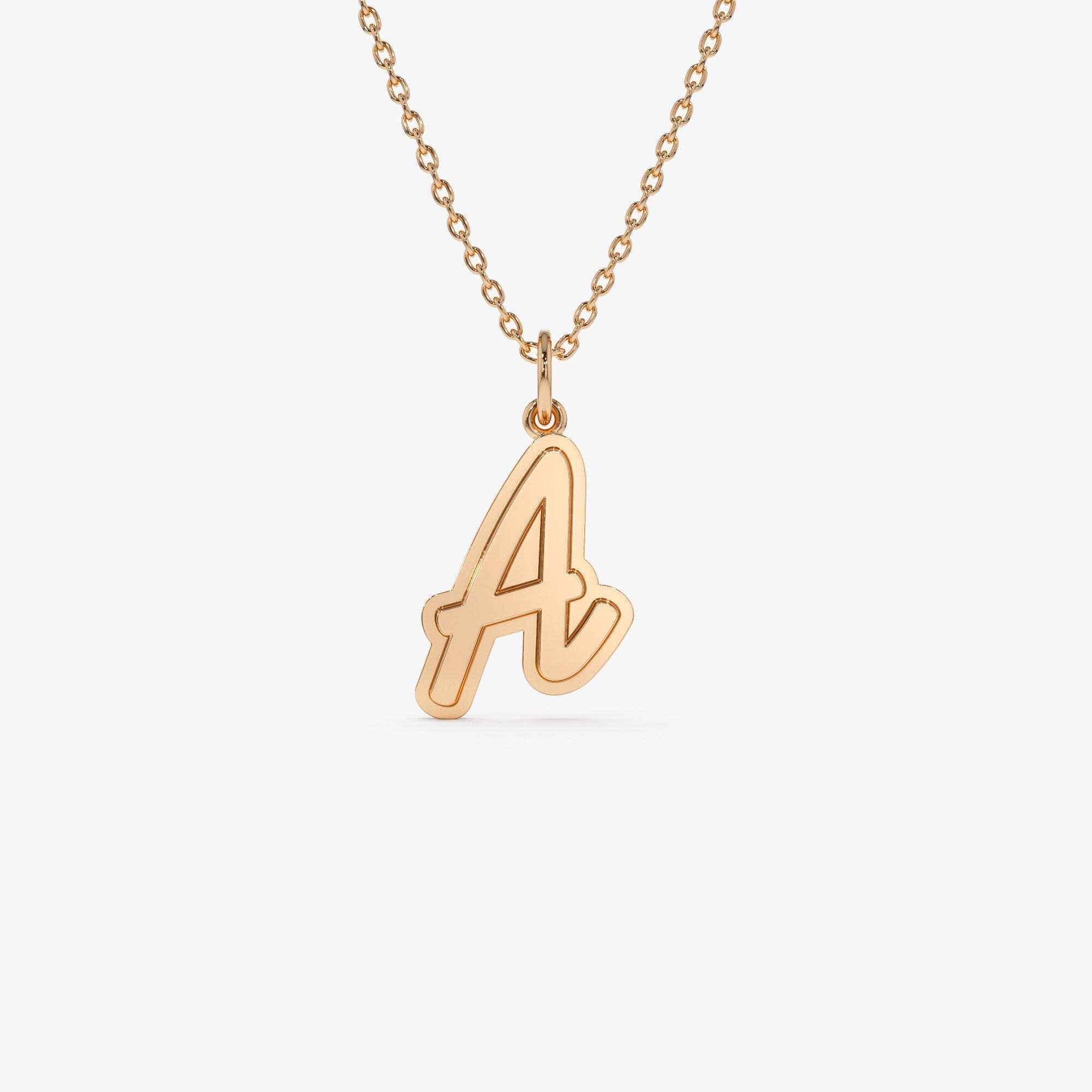 OBFJ1200 - 14K Solid Gold Script Font Initial Layered 3D Necklace 5