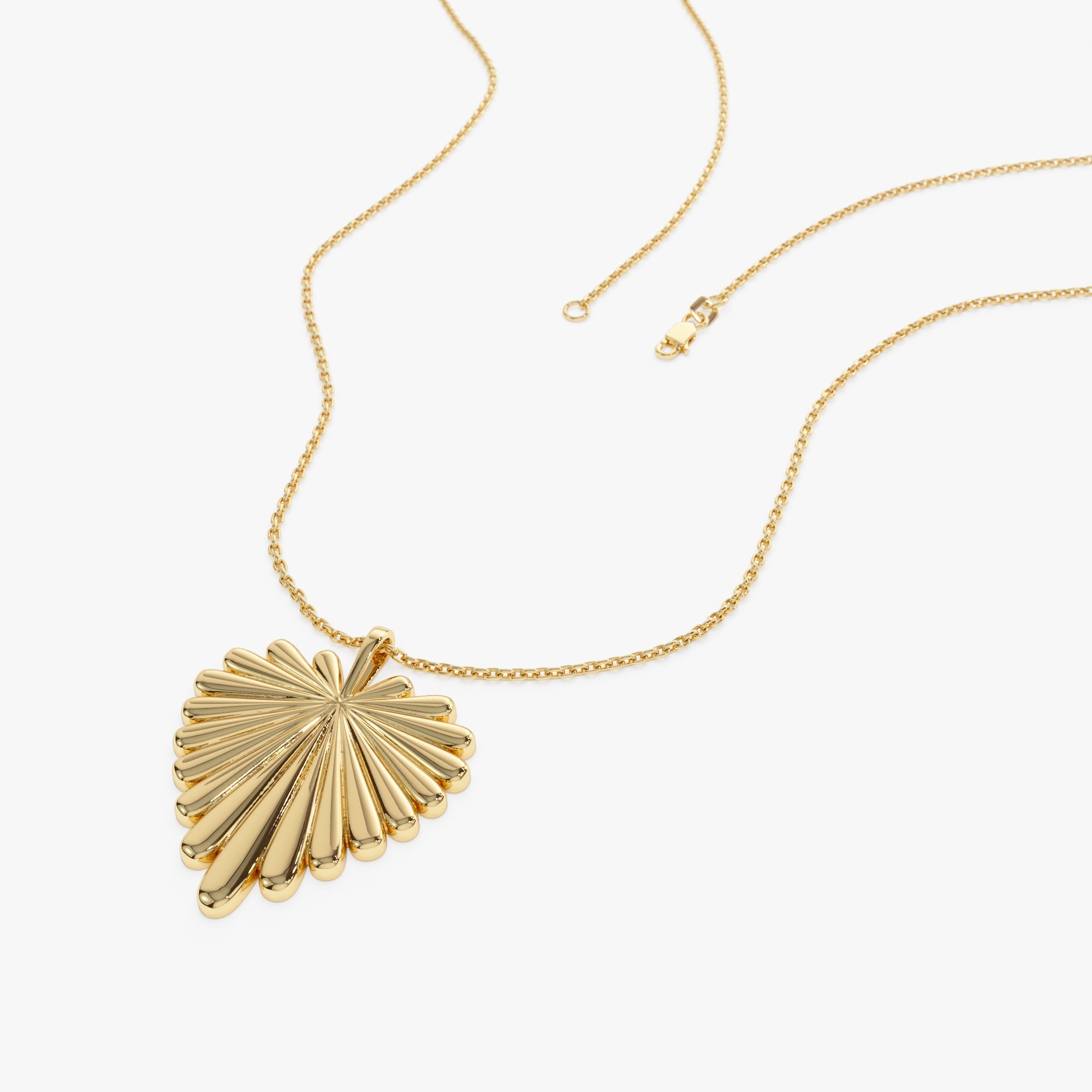 OBFJ0916 - 14K Solid Gold Sunburst Heart Necklace 6