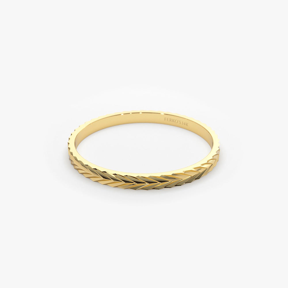 OBFJ1916 - 14K Gold Chevron Herringbone Eternity Cut Ring 7