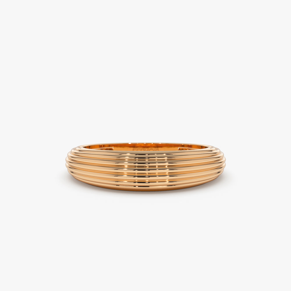 OBFJ2247 - 14k Unique Multi Lined 5MM Dome Gold Ring 7