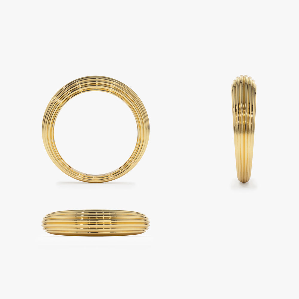 OBFJ2247 - 14k Unique Multi Lined 5MM Dome Gold Ring 10