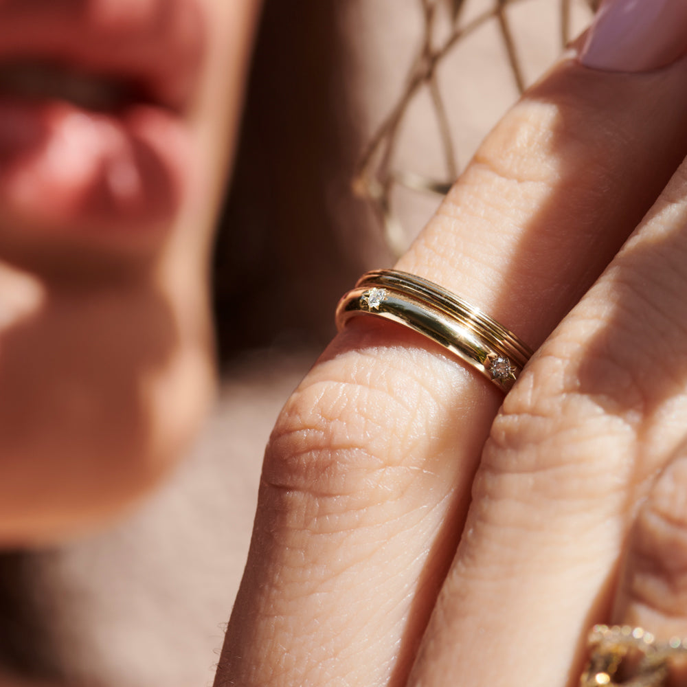 OBFJ2246 - 14k Unique Multi Lined 2MM Gold Ring 3
