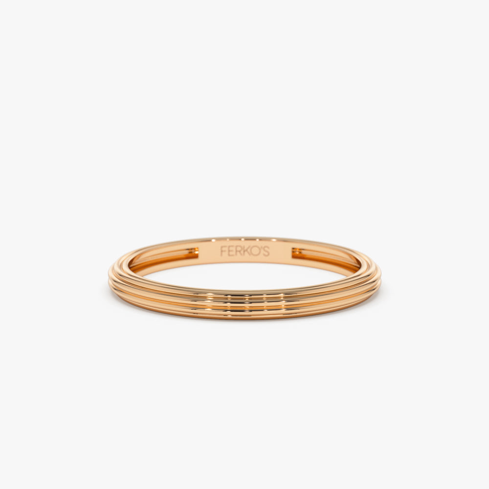 OBFJ2246 - 14k Unique Multi Lined 2MM Gold Ring 5