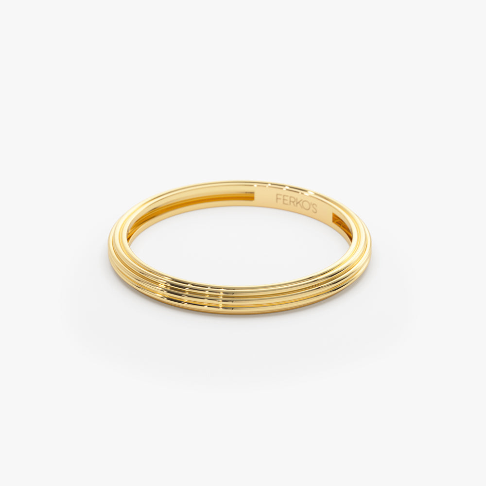 OBFJ2246 - 14k Unique Multi Lined 2MM Gold Ring 7