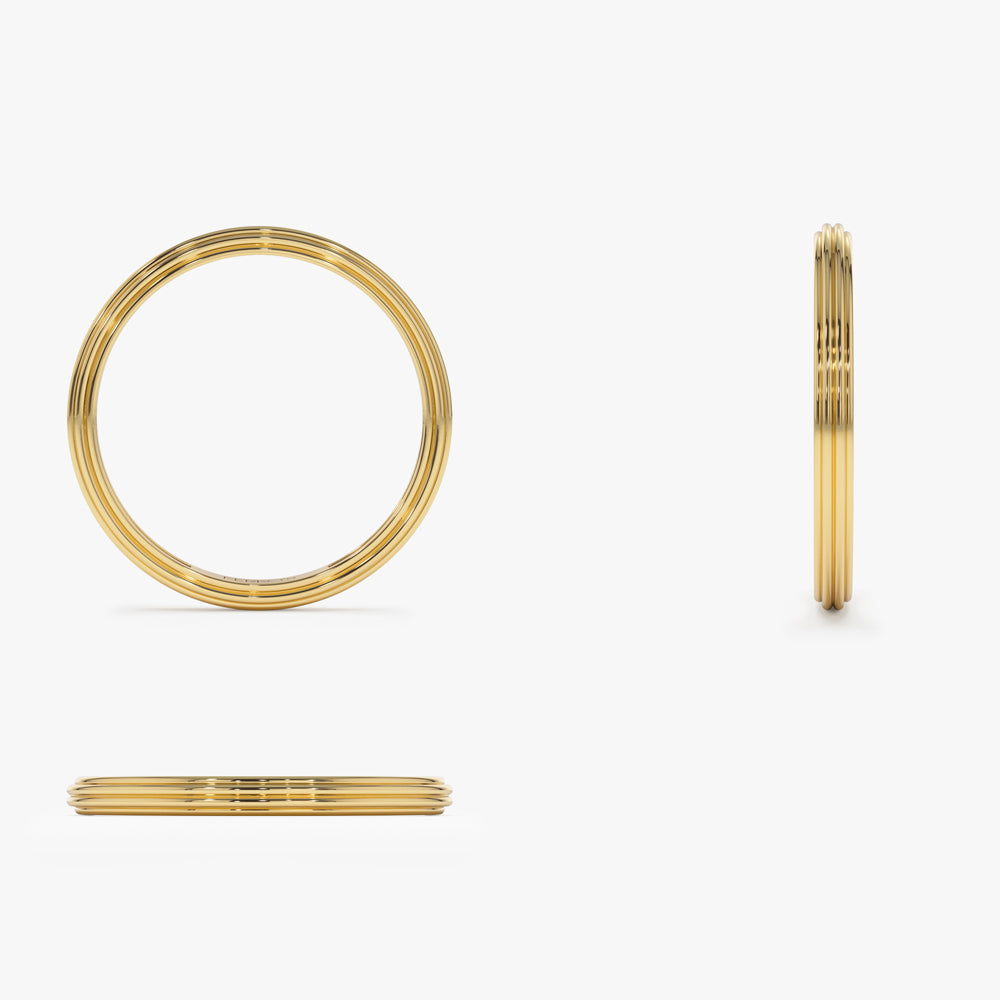 OBFJ2246 - 14k Unique Multi Lined 2MM Gold Ring 8