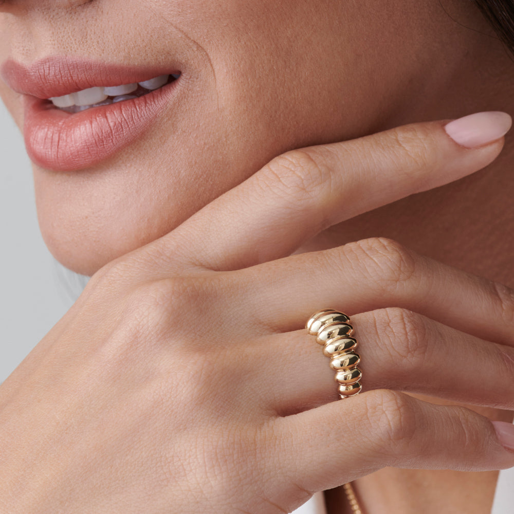 OBFJ2250 - 14k Gold Bold Dome Croissant Ring 2