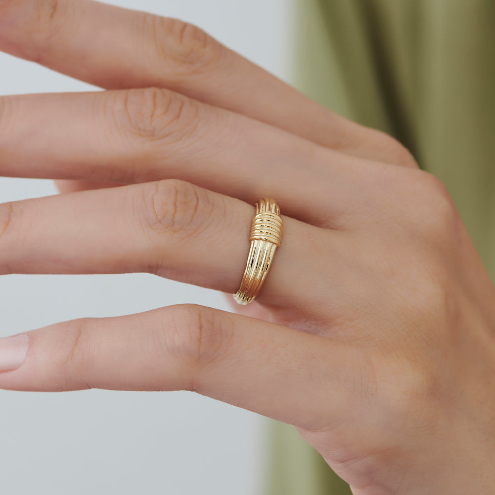 OBFJ1543 - 14k Ribbed Dome Graduating Gold Ring 2