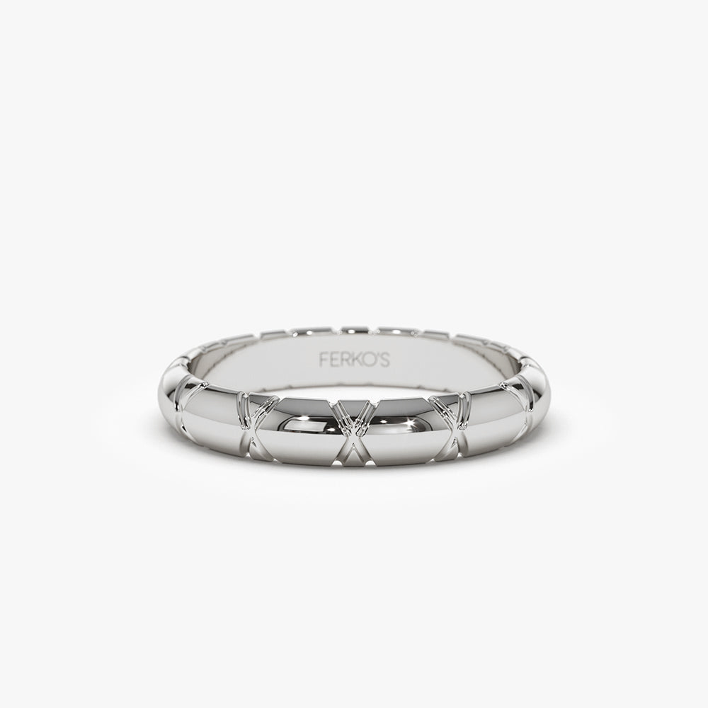 OBFJ1486 - 14k 3MM Unique X Cut Design Gold Wedding Ring 6
