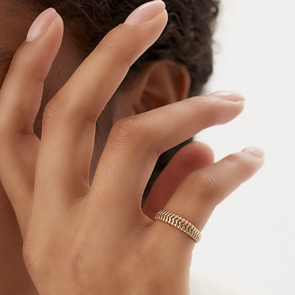 OBFJ1490 - 14k Unique Statement Stacking Gold Ring 4