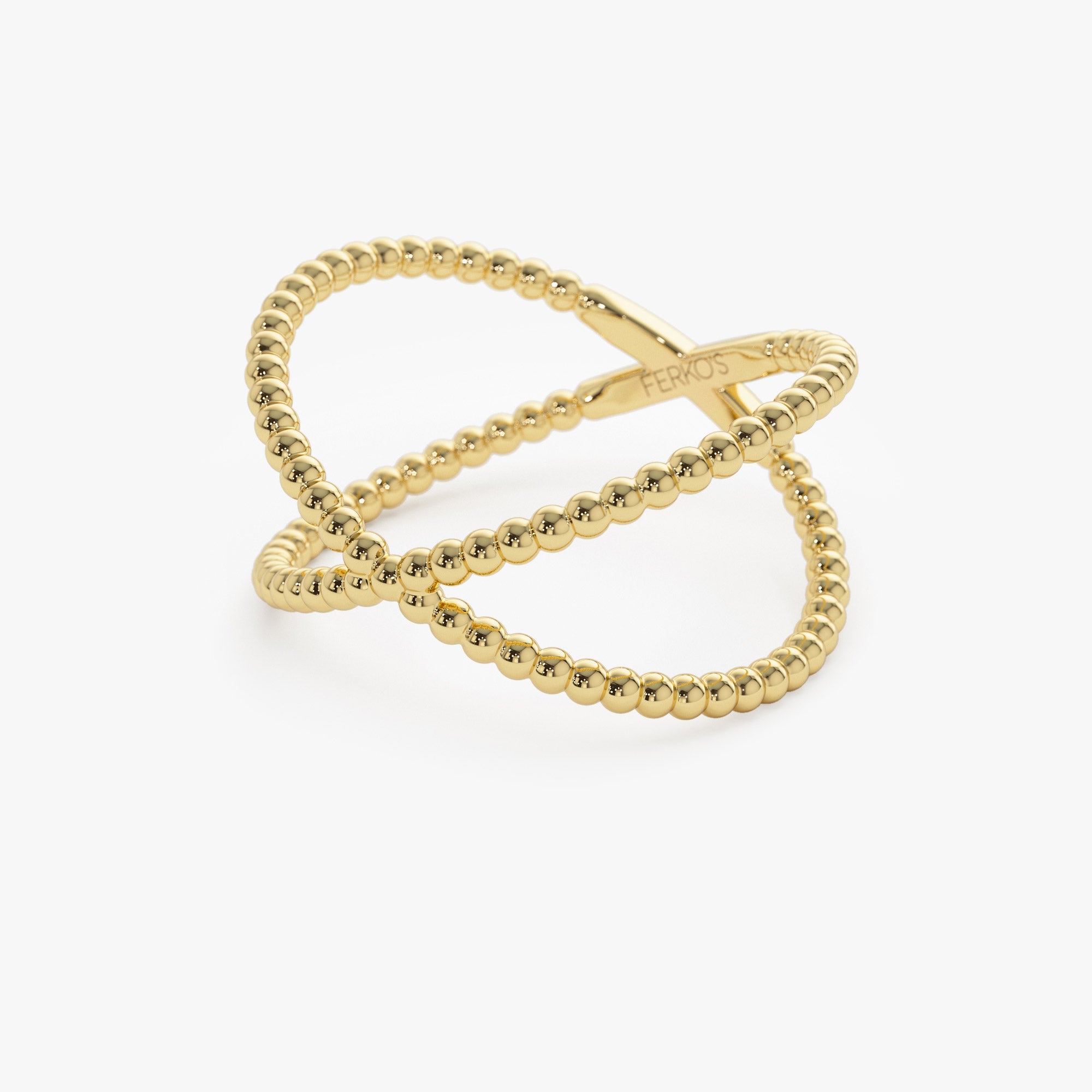 OBFJ1282 - 14K Gold Beaded Band Criss Cross Statement Ring 9