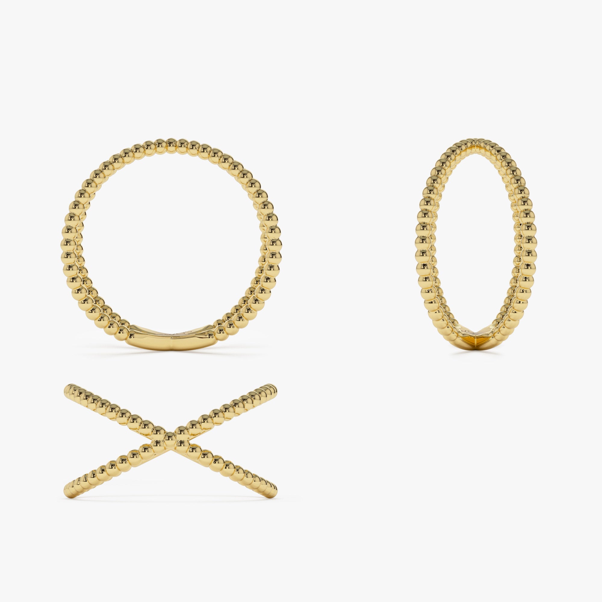 OBFJ1282 - 14K Gold Beaded Band Criss Cross Statement Ring 10