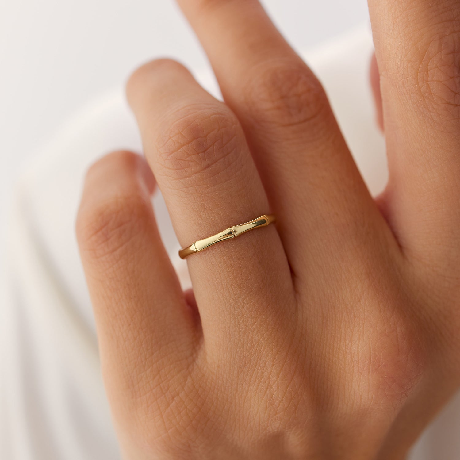 OBFJ1346 - 14k Dainty Minimal Bamboo Gold Ring 2