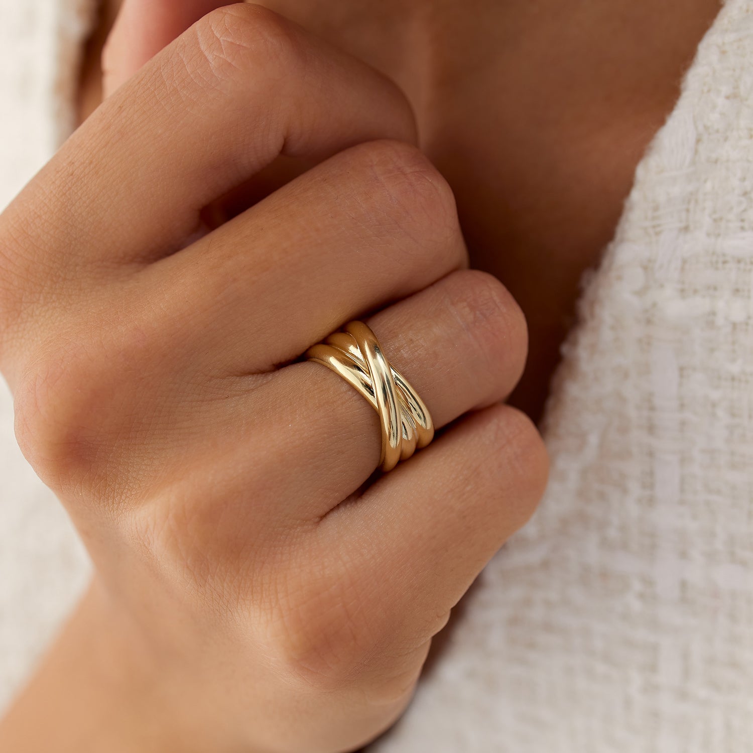 OBFJ1140 - 14k Solid Gold Multi-strand Crossover Ring 2