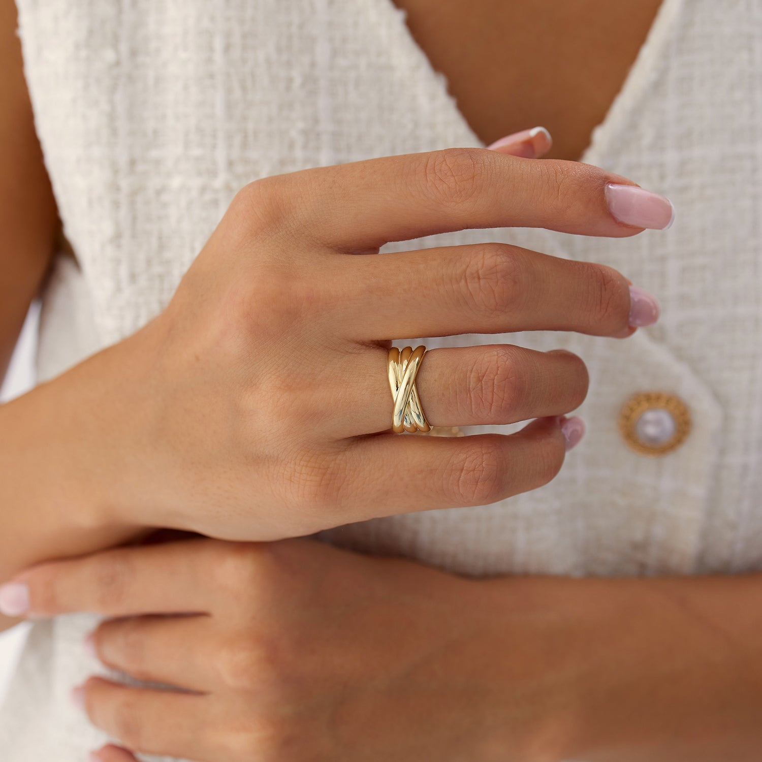 OBFJ1140 - 14k Solid Gold Multi-strand Crossover Ring 4