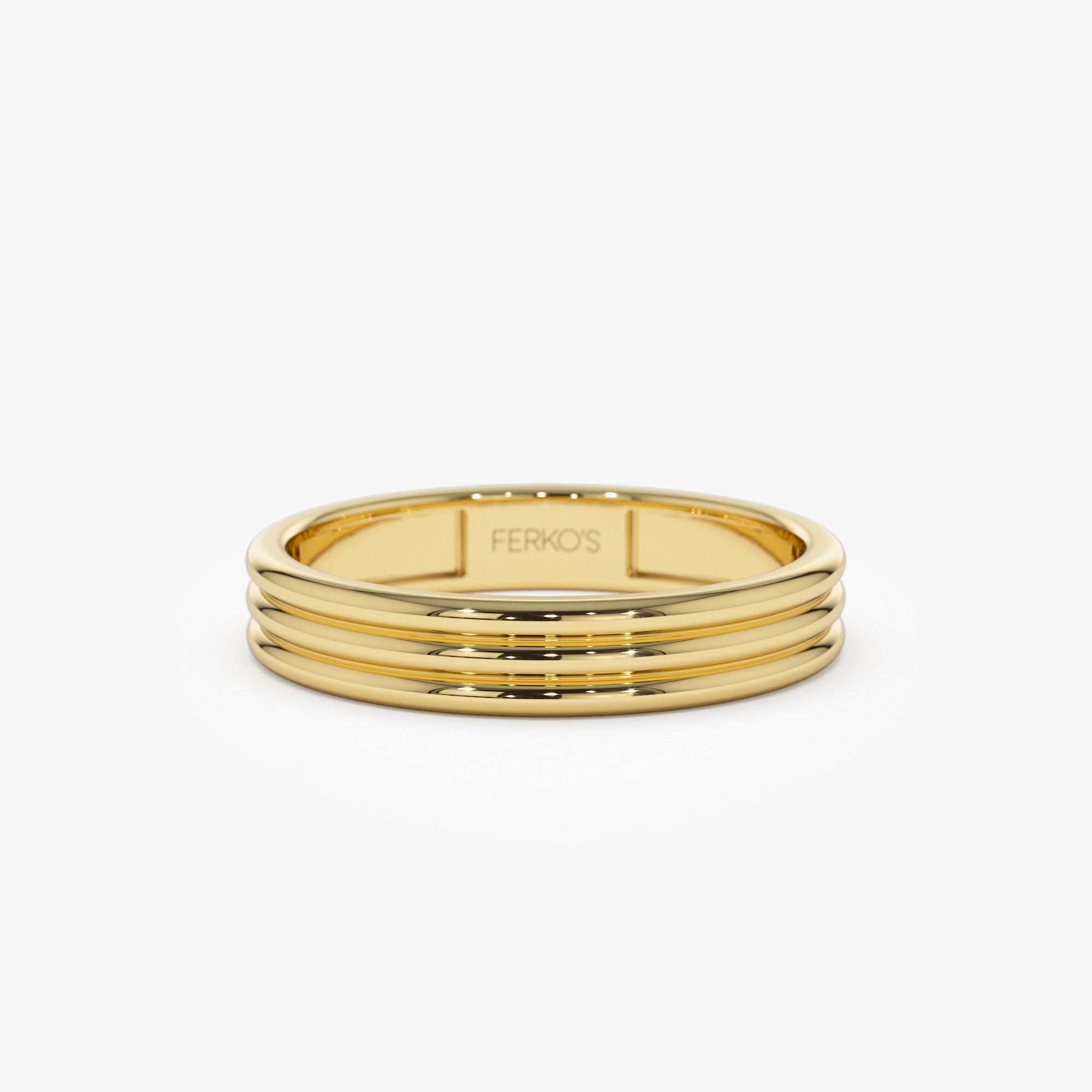 OBFJ1305 - 14k 3.5MM Multi Lined Gold Wedding Ring 1