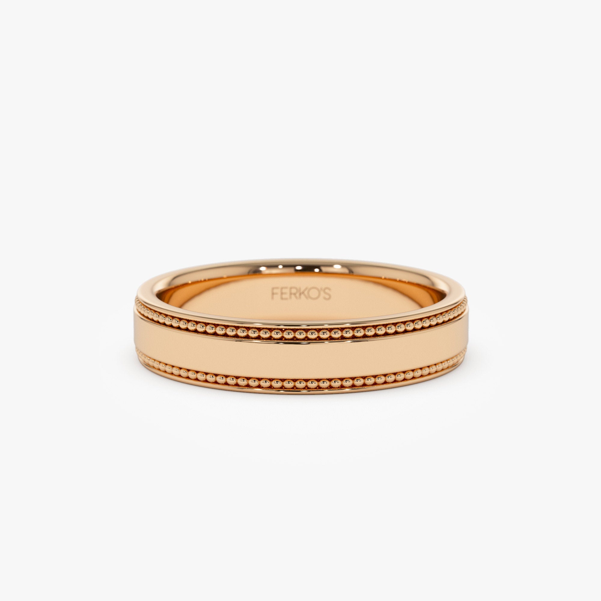 OBFJ1279 - 14k 4MM Flat Milgrain Edge Wedding Band 4