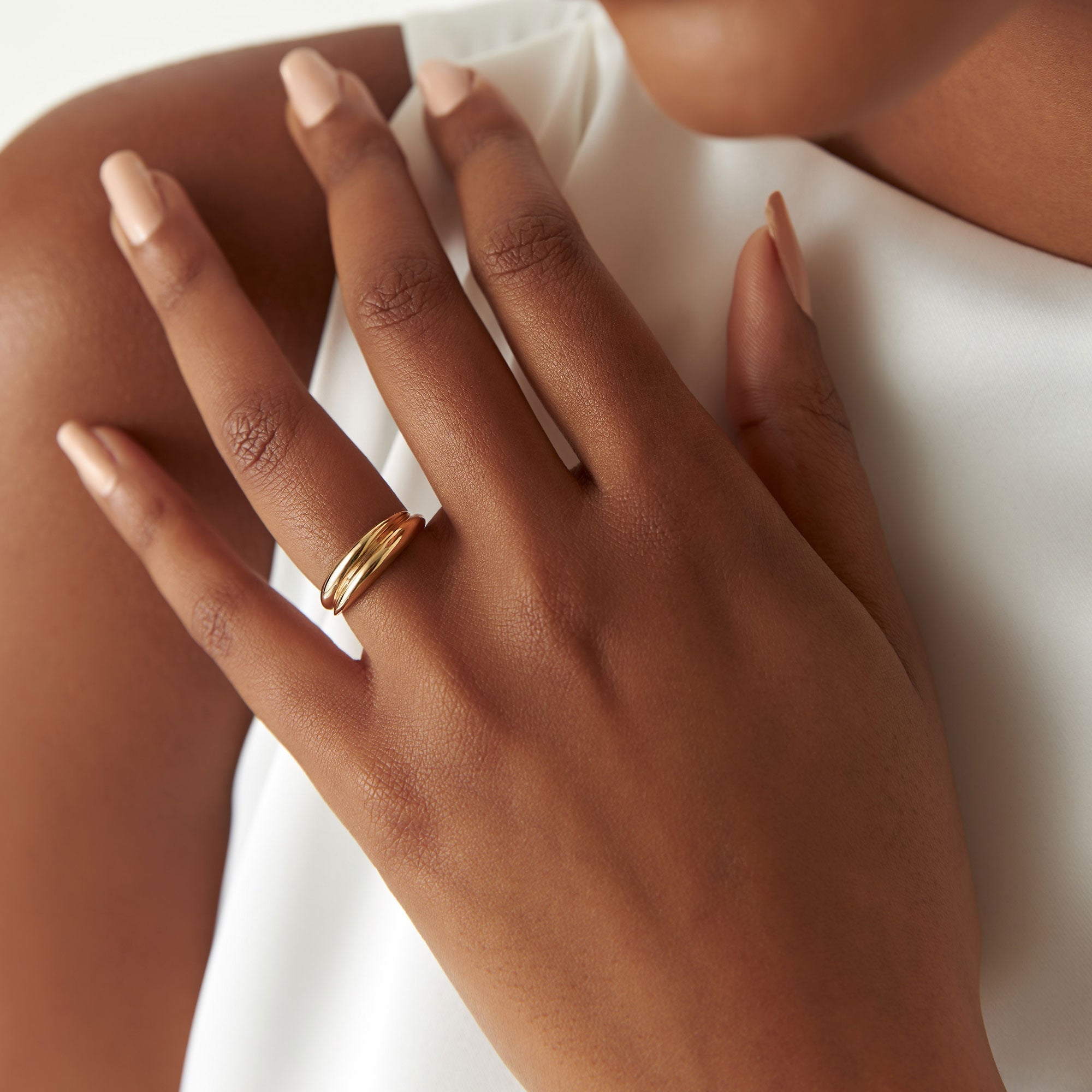 OBFJ1256 - 14k Dome Dual Band Stackable Statement Ring 3