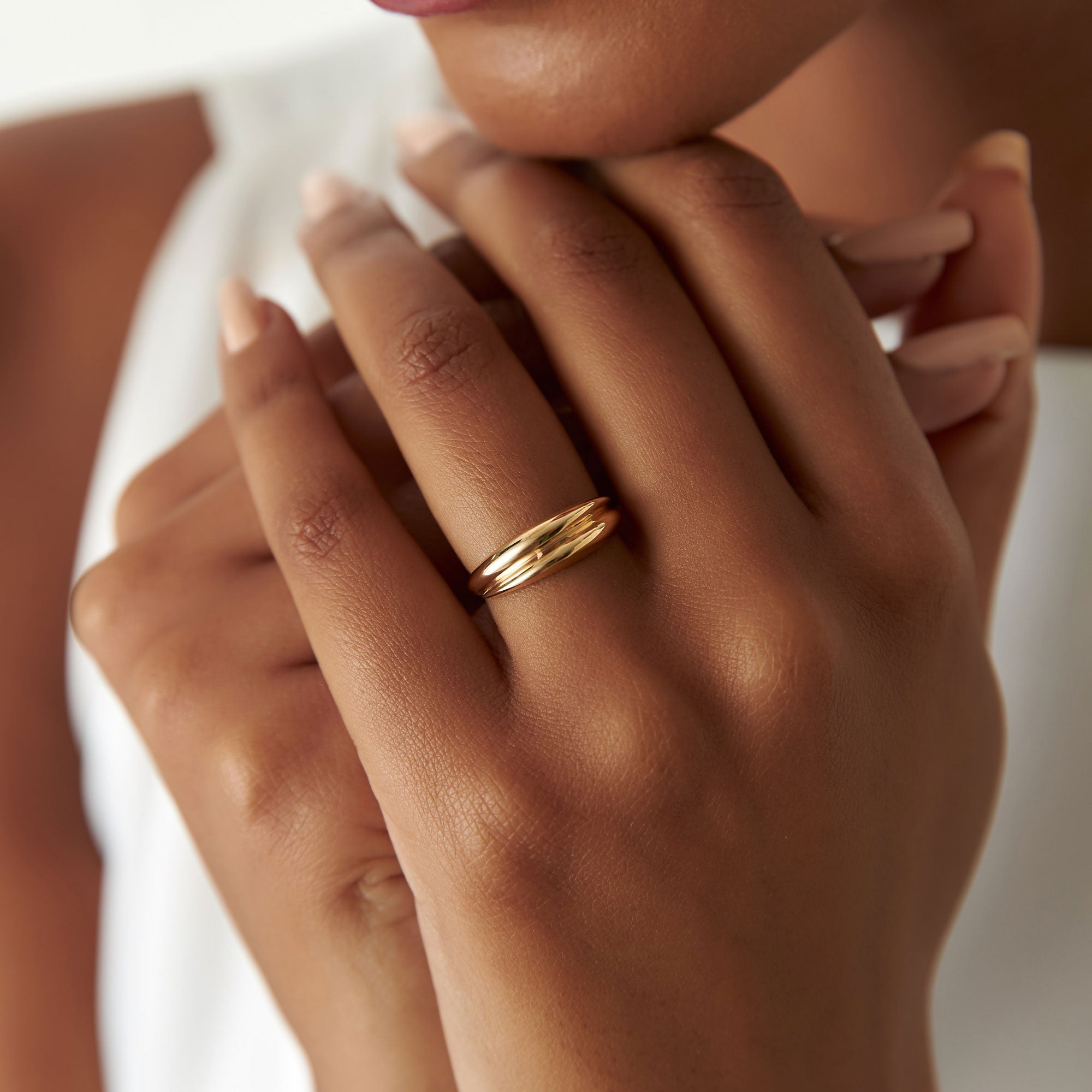 OBFJ1256 - 14k Dome Dual Band Stackable Statement Ring 2