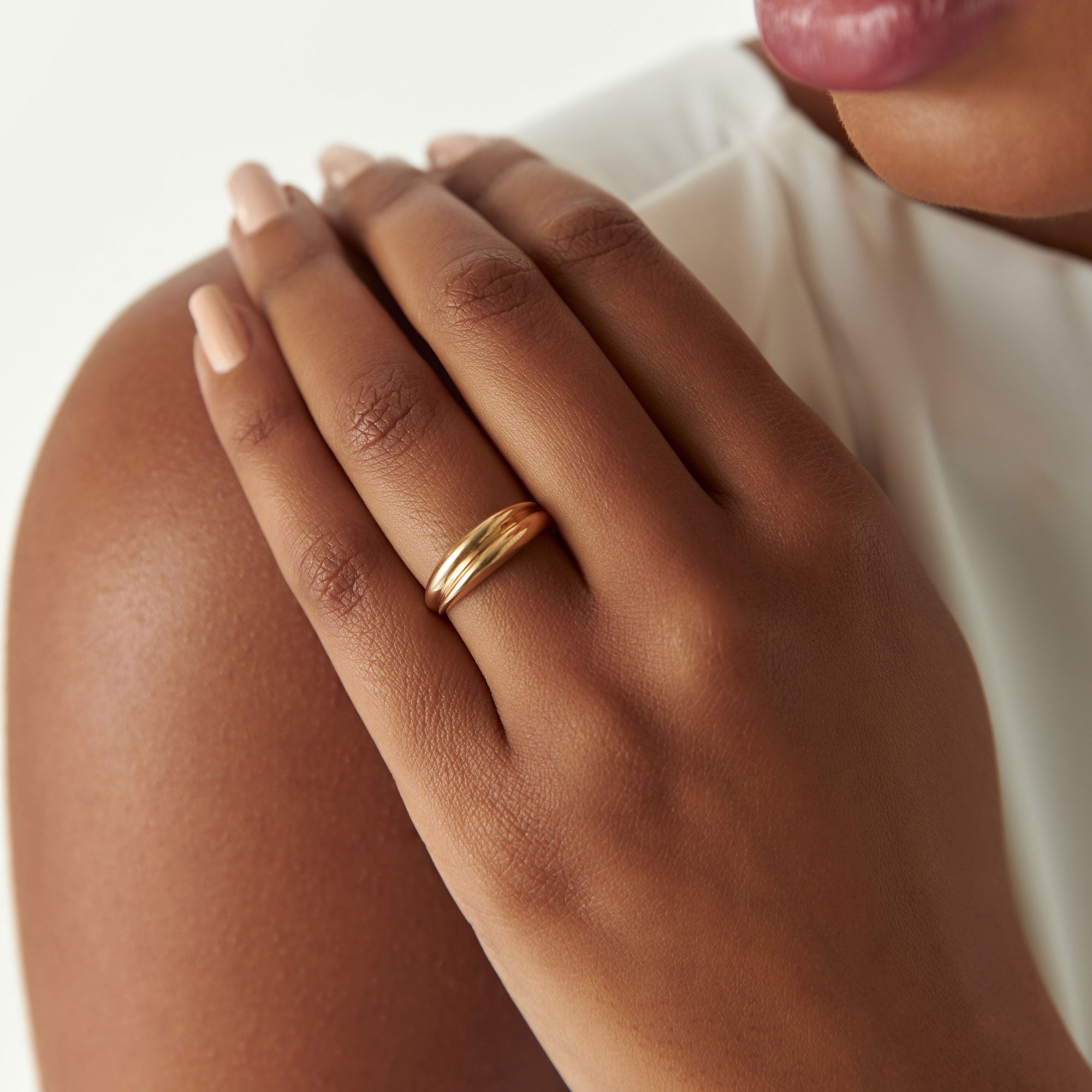 OBFJ1256 - 14k Dome Dual Band Stackable Statement Ring 4