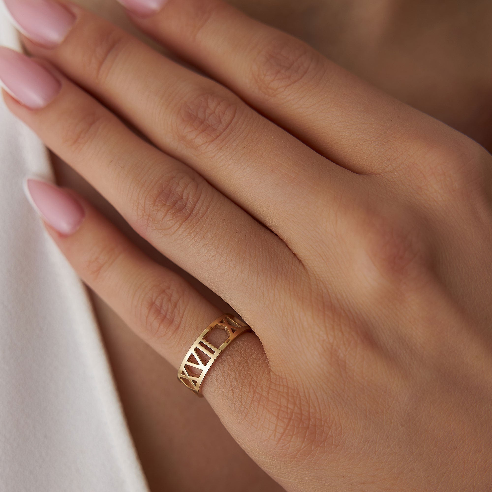 OBFJ1179 - 14K Gold Personalized Roman Numeral Ring 3