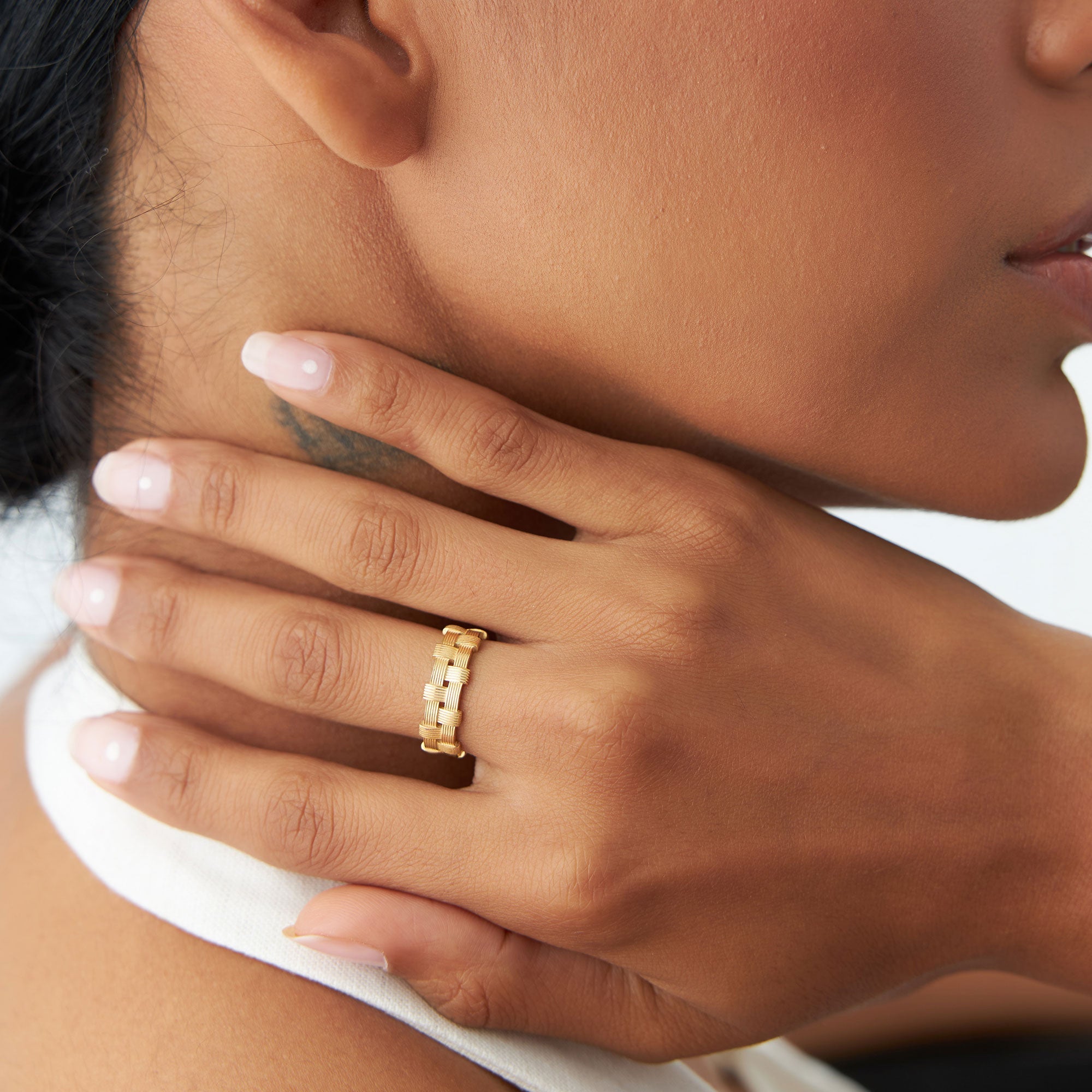 OBFJ1122 - 14K Stackable Ribbed Woven Gold Ring 5