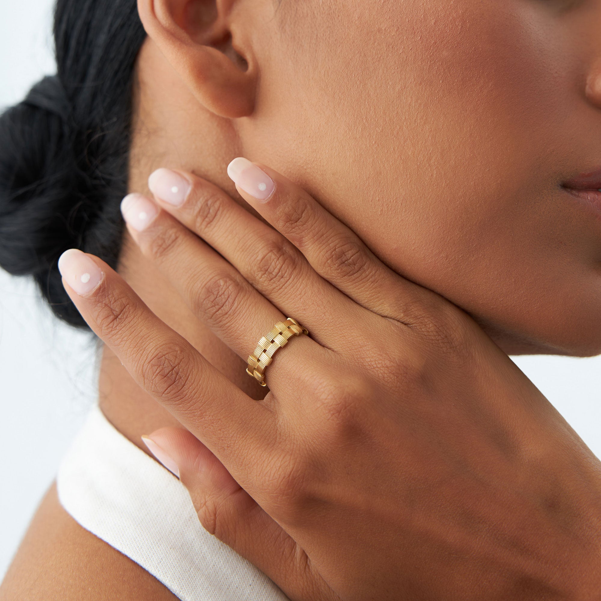 OBFJ1122 - 14K Stackable Ribbed Woven Gold Ring 4