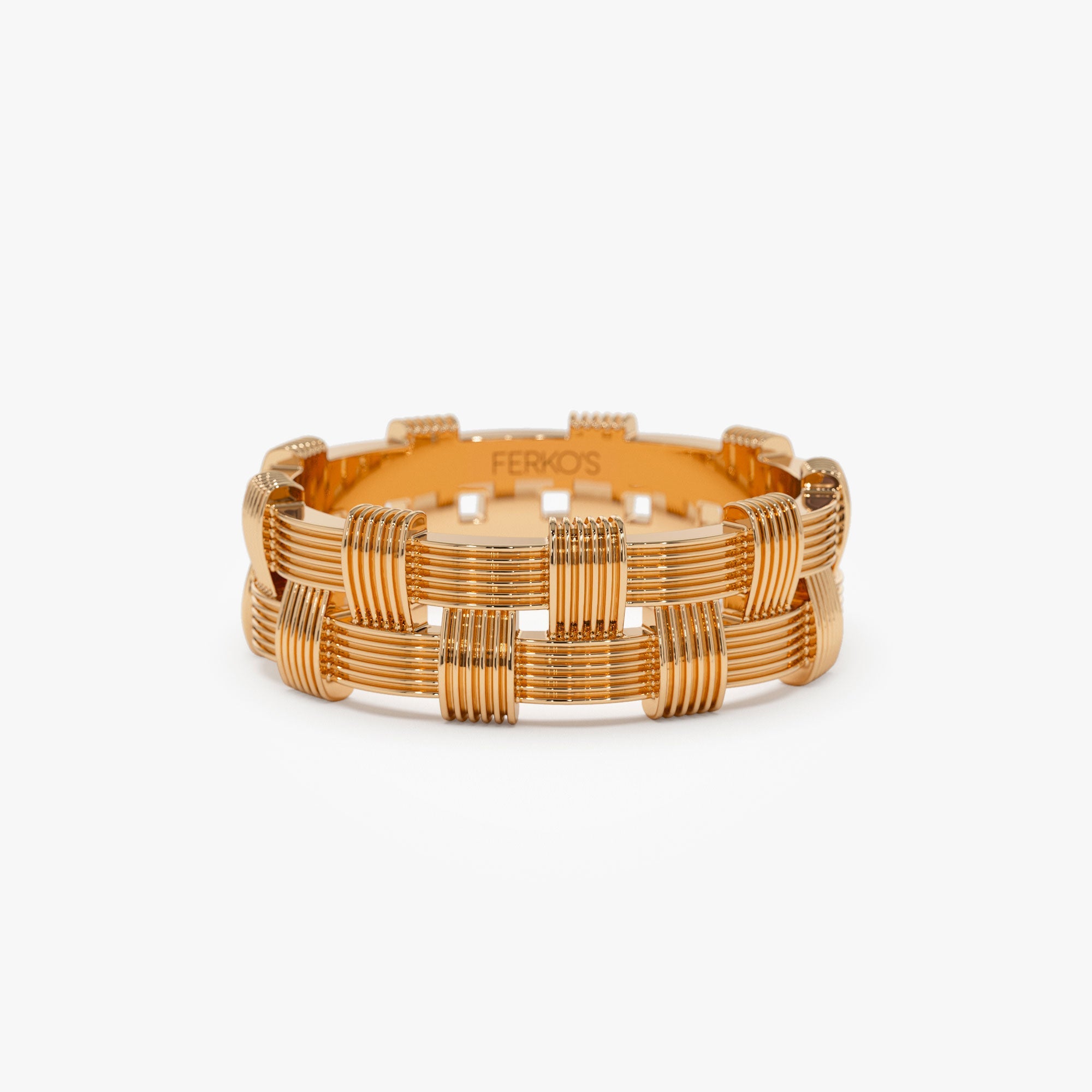 OBFJ1122 - 14K Stackable Ribbed Woven Gold Ring 6