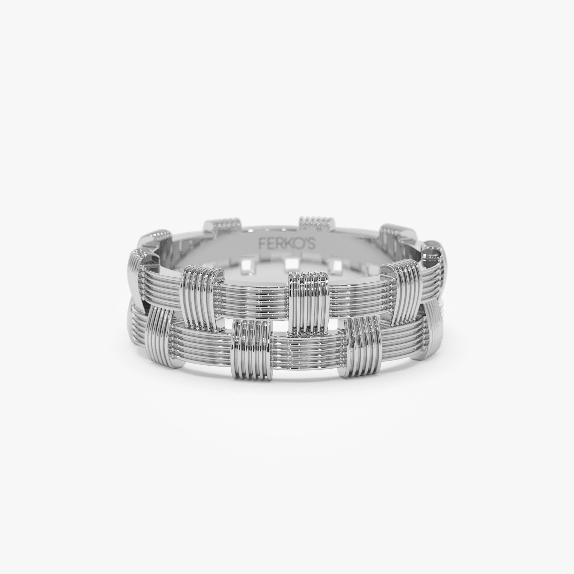 OBFJ1122 - 14K Stackable Ribbed Woven Gold Ring 7